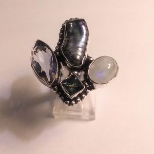Designers Original Sterling Silver Amethyst Ring with Multicolor Gem Stones
